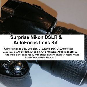 Nikon DSLR Starter AutoFocus Lens with 1 strap, 1 battery, 1 charger, 1 memory